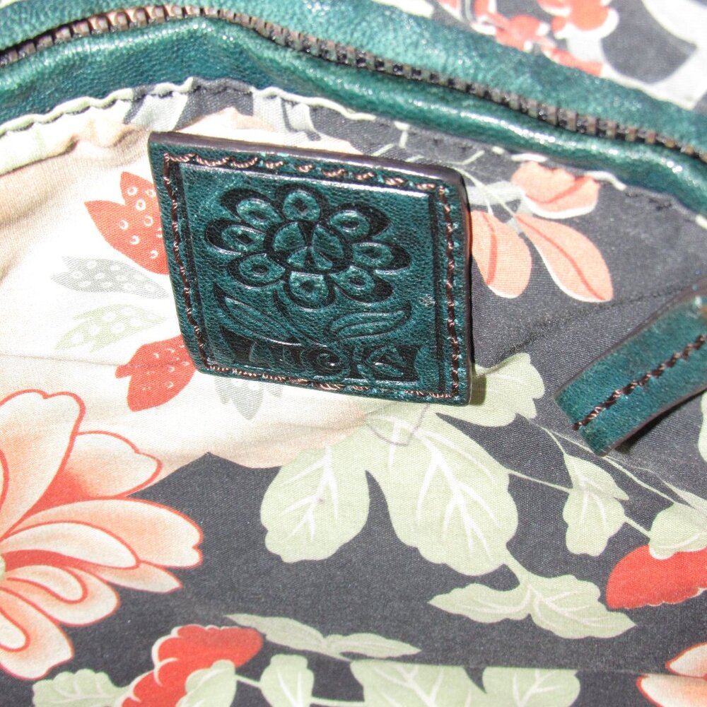 Vtg Lucky Brand Y2K Rocken Ruffles Distressed Leather Shoulder Bag Purse Green - Picture 6 of 6